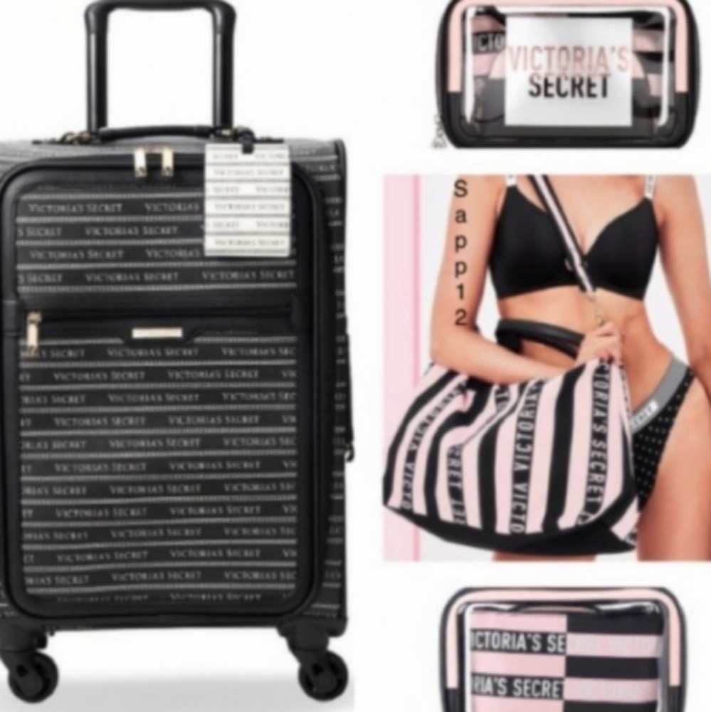 🆕PINK VS✈️5PC WHEELIE/COSMETIC B/DUFFEL LUGGAGE